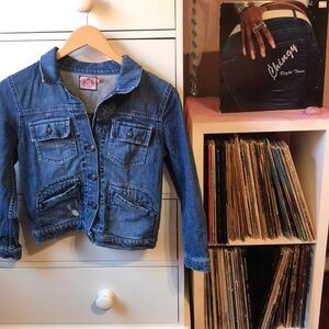 Juicy Couture Jeans Jacket Vintage Y2k Denim Cargo Blazer Coat Blue Small Cute S
